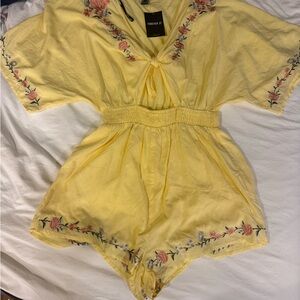 Forever 21 Yellow Floral Embroidered Romper